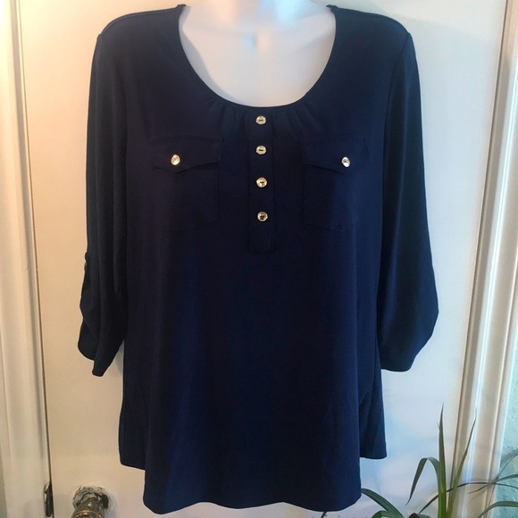 Perseption Petite Navy Top - Picture 1 of 11